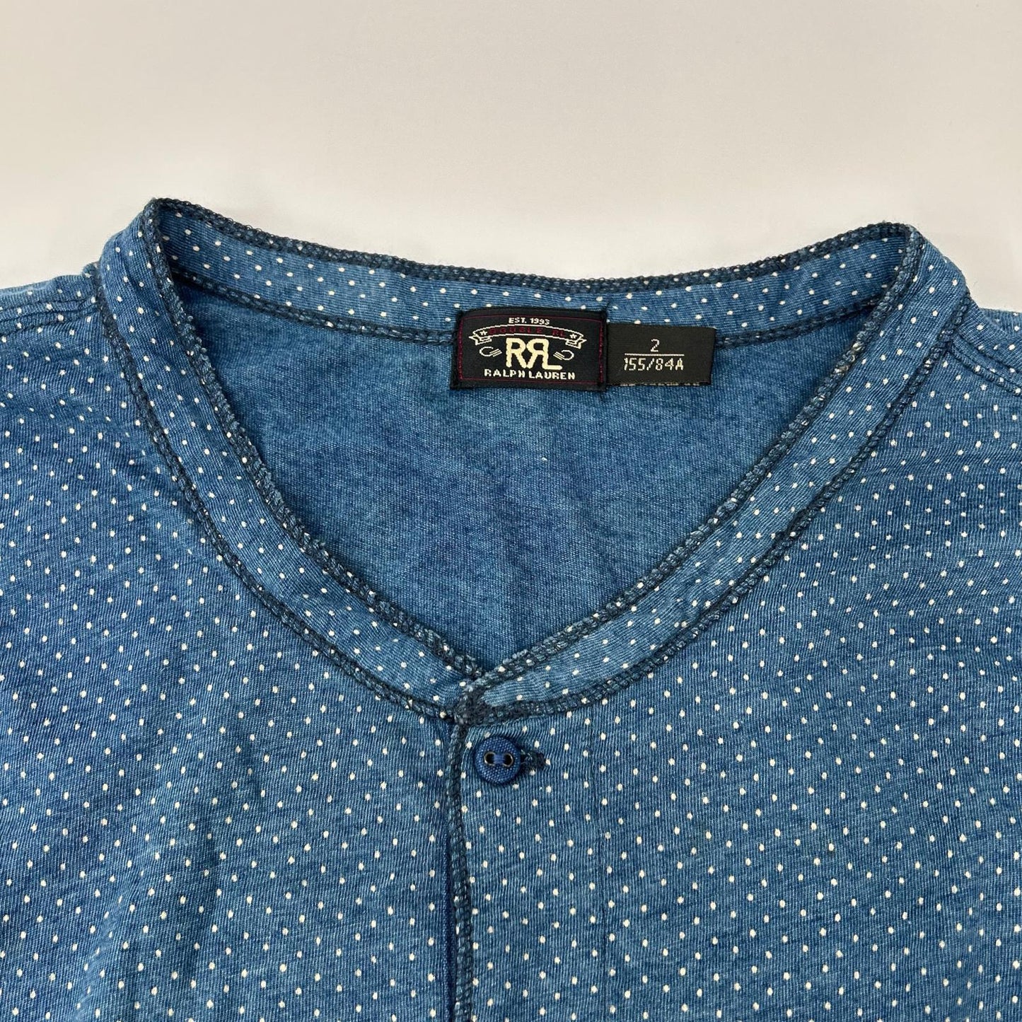 RRL ダブルアールエル ブルー インディゴ ドット柄 ヘンリーネック 長袖 Tシャツ カットソー トップス