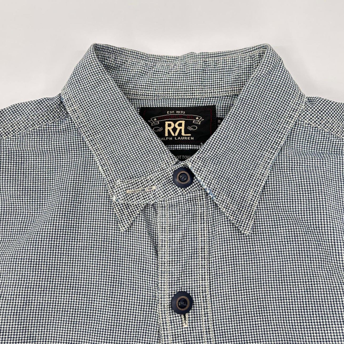RRL ダブルアールエル ライトブルー インディゴ 千鳥格子 ハウンドトゥース 長袖 シャツ トップス
