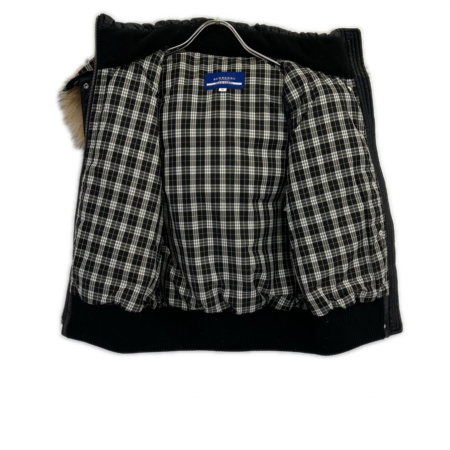 Burberry Blue Label バーバリーブルーレーベル E1G06-471-09 ネイビー ファー付 チェック ダウンベスト ベスト