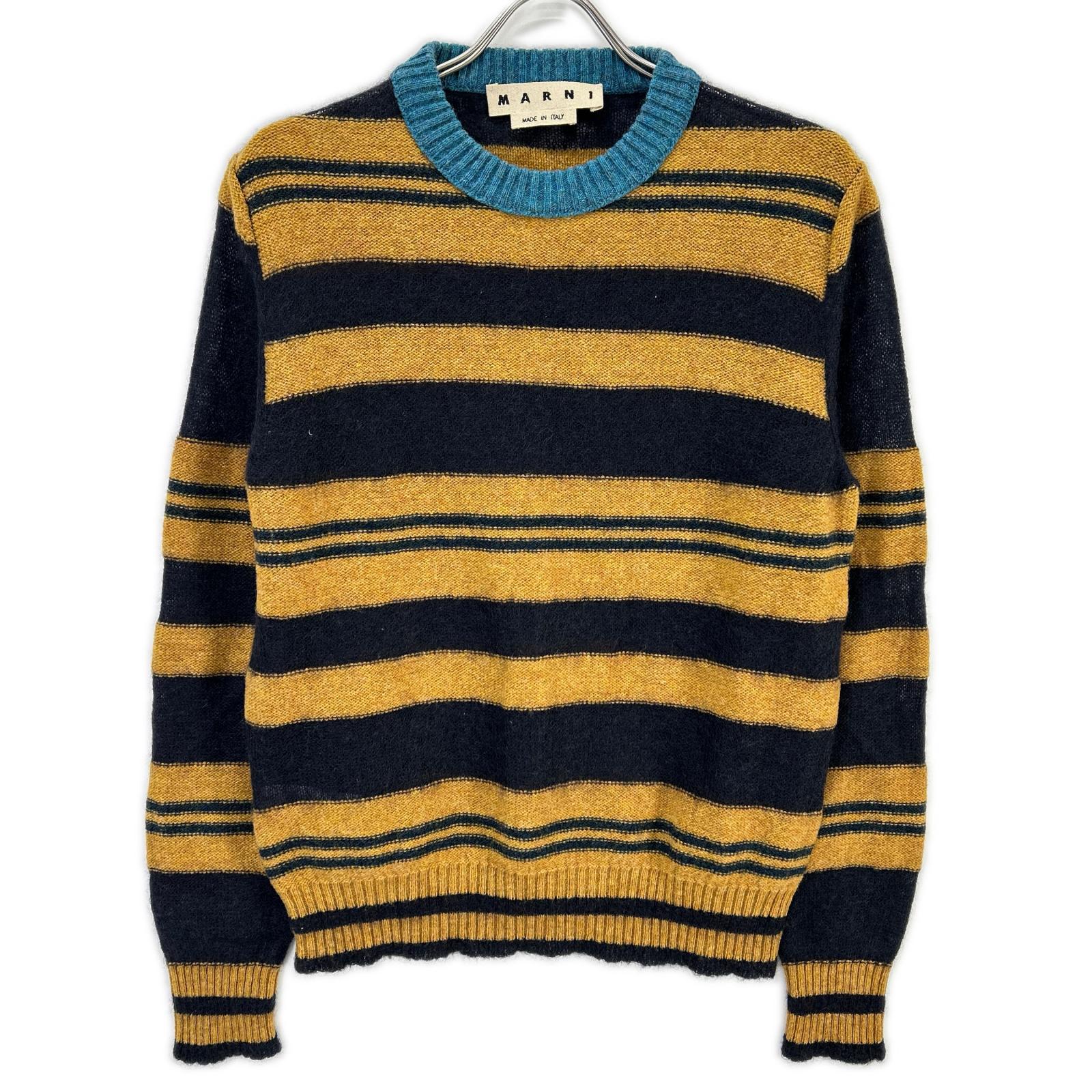 MARNI マルニ GCMG0021Q0 ネイビー×ブラウン ボーダーニット トップス