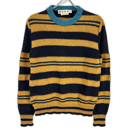 MARNI マルニ GCMG0021Q0 ネイビー×ブラウン ボーダーニット トップス