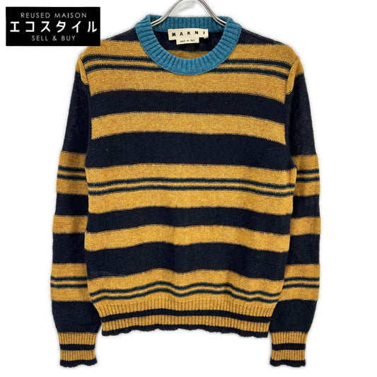 MARNI マルニ GCMG0021Q0 ネイビー×ブラウン ボーダーニット トップス
