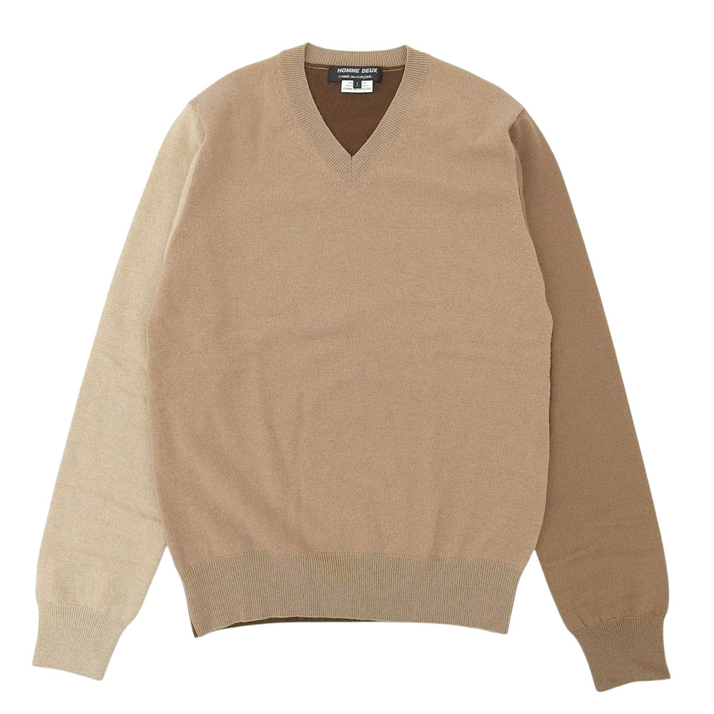 COMMEdesGARCONS HOMME DEUX コムデギャルソンオムドゥ ライトブラウン×ブラウンパターン Vネック ニット ウール トップス メンズ S トップス