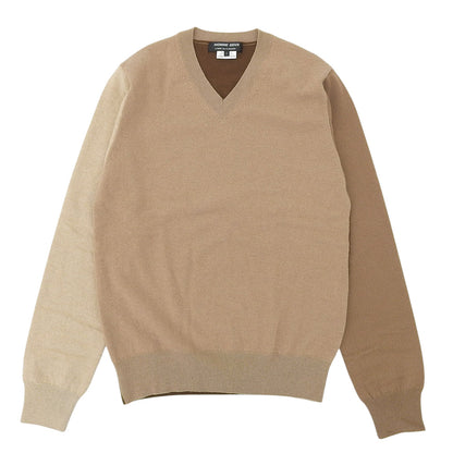 COMMEdesGARCONS HOMME DEUX コムデギャルソンオムドゥ ライトブラウン×ブラウンパターン Vネック ニット ウール トップス メンズ S トップス