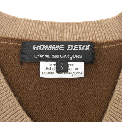 COMMEdesGARCONS HOMME DEUX コムデギャルソンオムドゥ ライトブラウン×ブラウンパターン Vネック ニット ウール トップス メンズ S トップス
