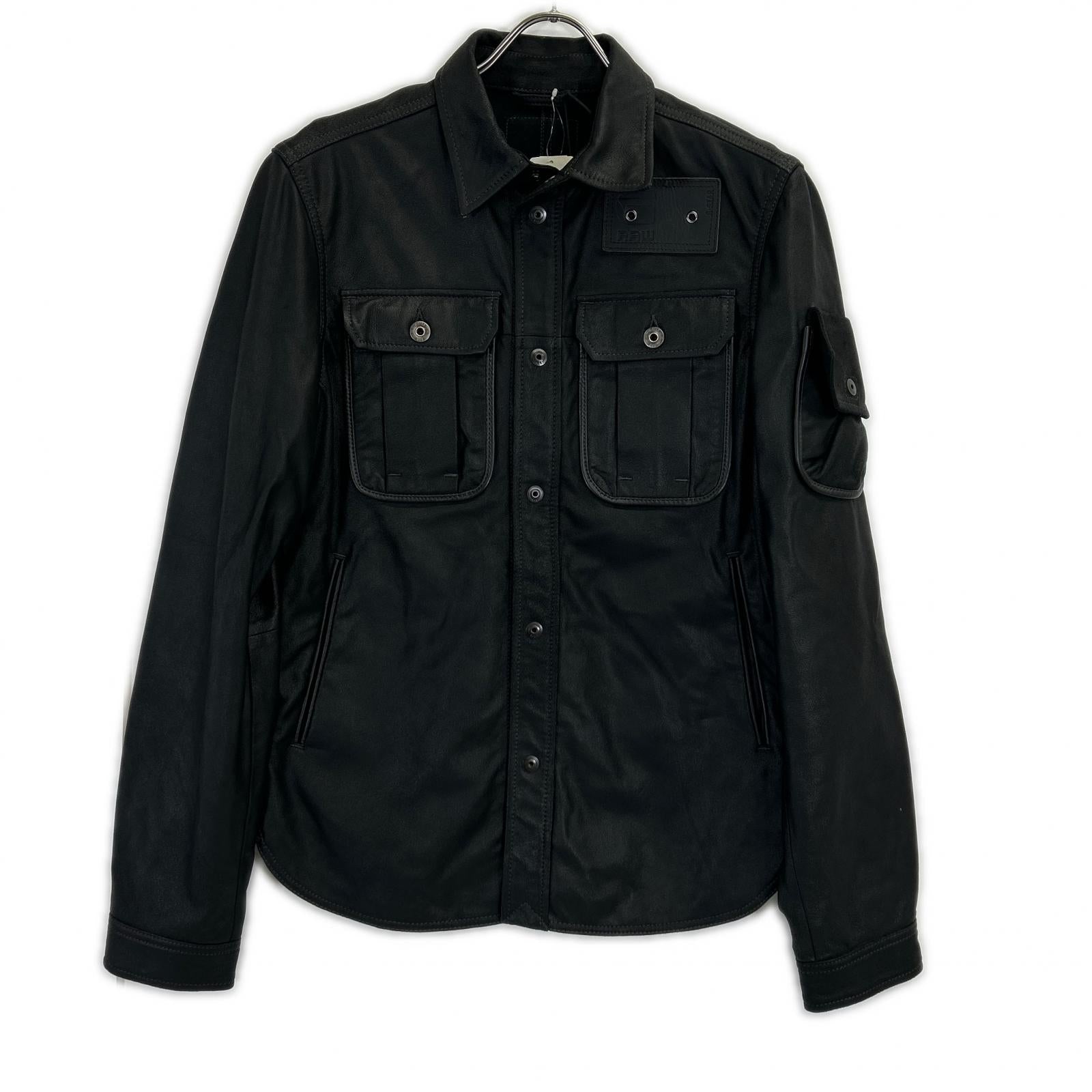 G-STAR RAW ジースターロゥ ブラック シープスキン レザーシャツ E OVERSHIRT ジャケット
