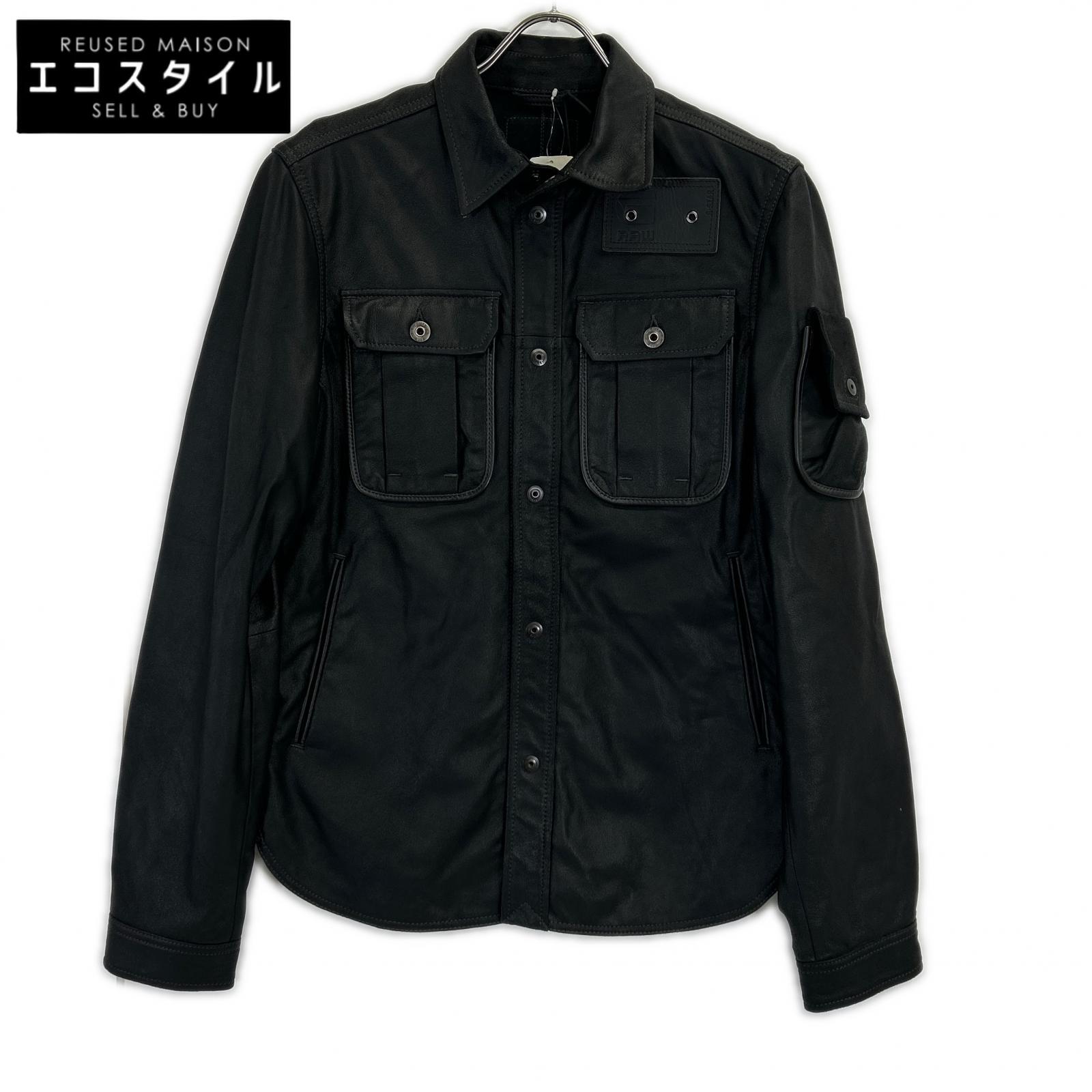 G-STAR RAW ジースターロゥ ブラック シープスキン レザーシャツ E OVERSHIRT ジャケット
