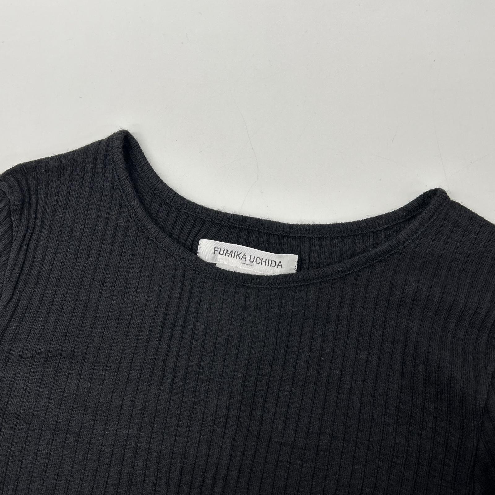 FUMIKA UCHIDA フミカウチダ ブラック WOOL SILK CREW-NECK LONG Tシャツ トップス