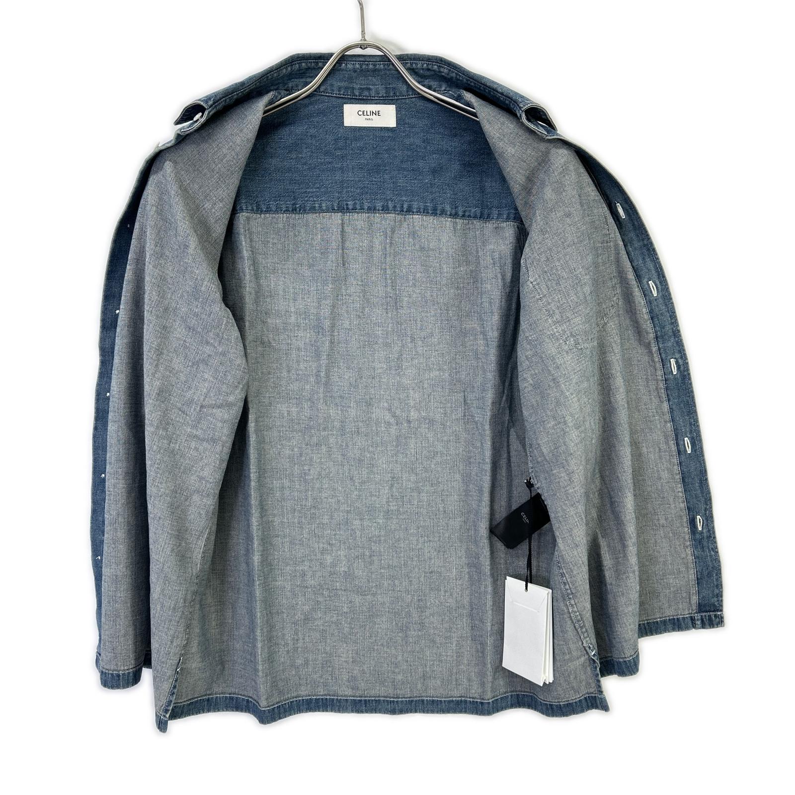 CELINE セリーヌ 【新品同様/国内正規】RC0D7208I ユニオンオーシャンウォッシュ デニム ショートスリーブシャツ トップス