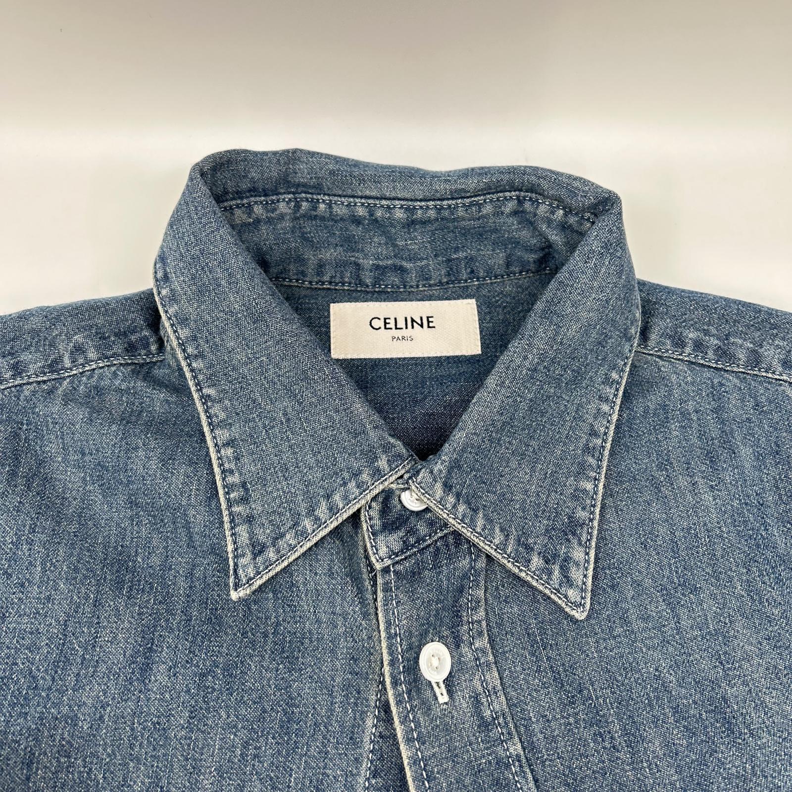 CELINE セリーヌ 【新品同様/国内正規】RC0D7208I ユニオンオーシャンウォッシュ デニム ショートスリーブシャツ トップス