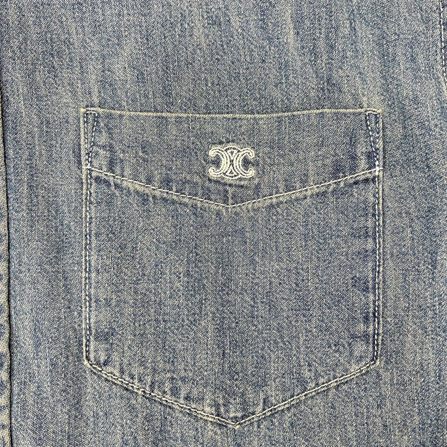 CELINE セリーヌ 【新品同様/国内正規】RC0D7208I ユニオンオーシャンウォッシュ デニム ショートスリーブシャツ トップス