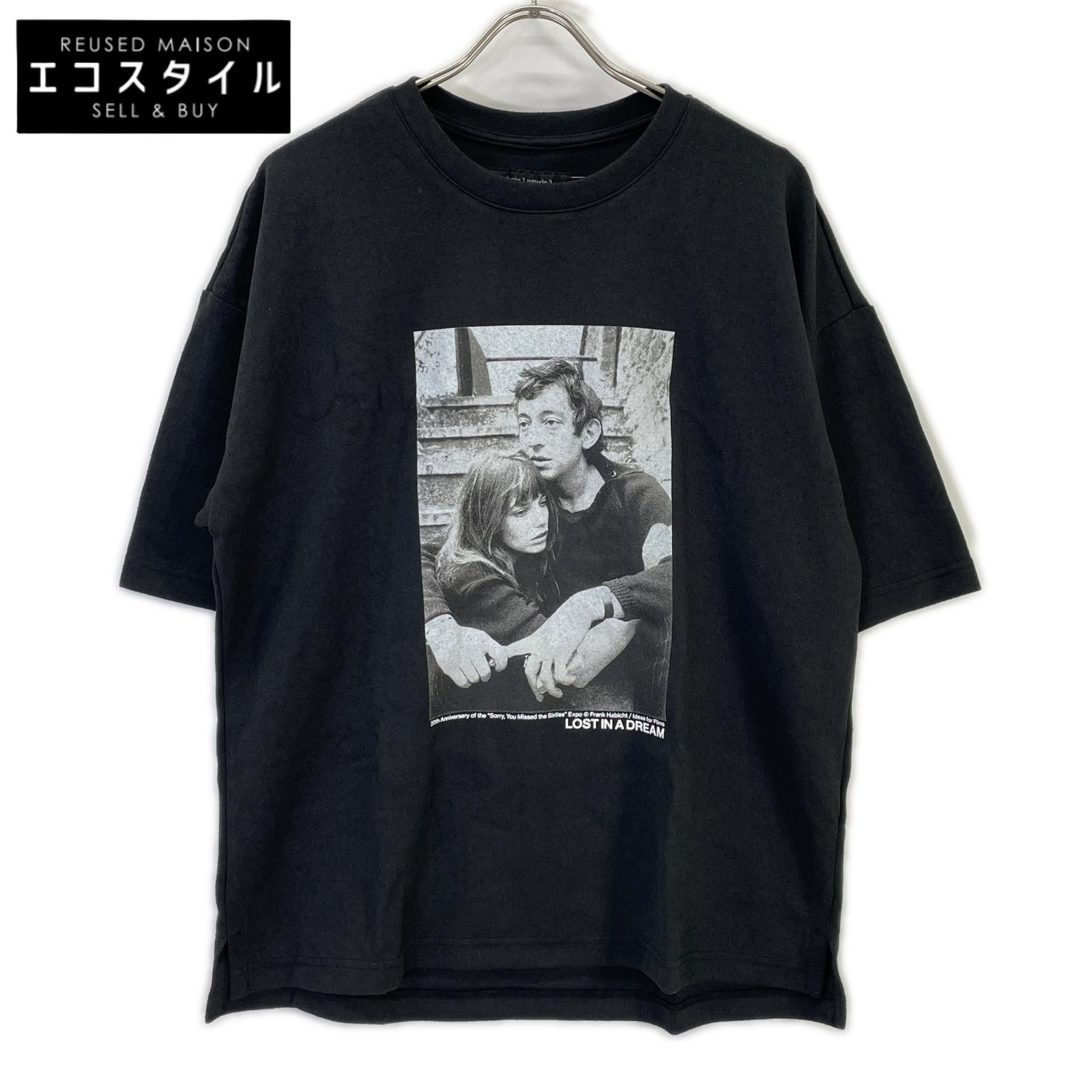 1piu1uguale3 ウノピゥウノウグァーレトレ MRT395-PCT042 ブラック LOST IN A DREAM S/S BIG T トップス