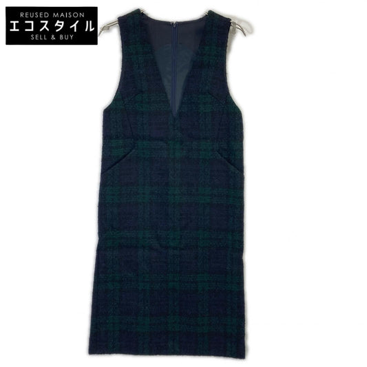 ANAYI 23AW 102327-14-580 Green × Navy Check Jumper Skirt Dress