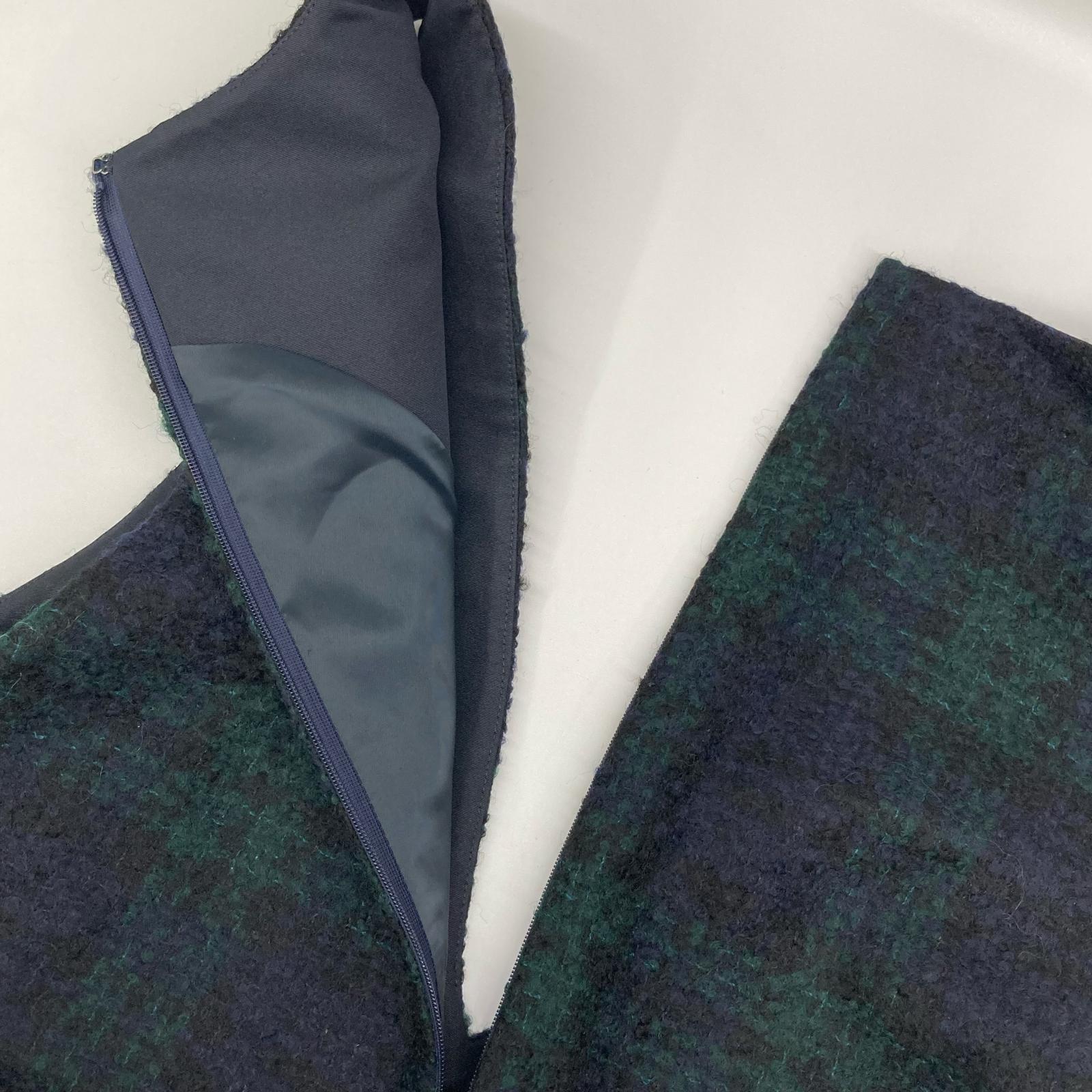 ANAYI アナイ 23AW 102327-14-580 グリーン×ネイビー チェック ジャンバースカート ワンピース
