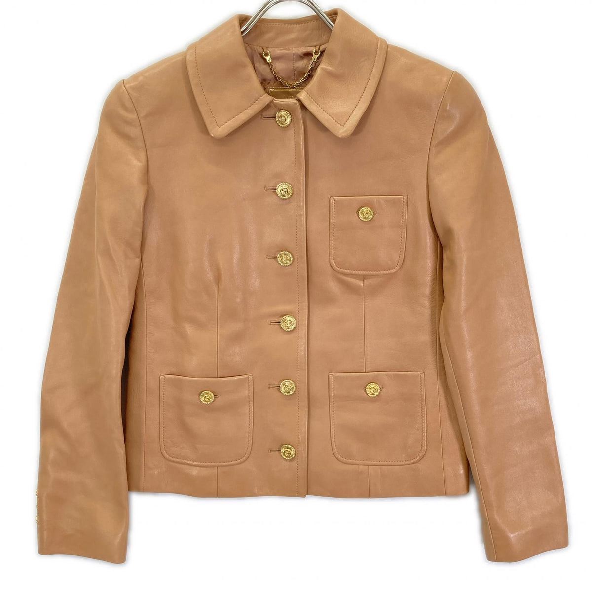 GUCCI グッチ 765899 ベージュ ロゴボタン ラムレザー ジャケット ジャケット