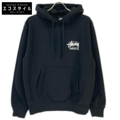 stussy ステューシー Z4000SAS ブラック コットン混 裏起毛 ロゴフーディパーカー トップス