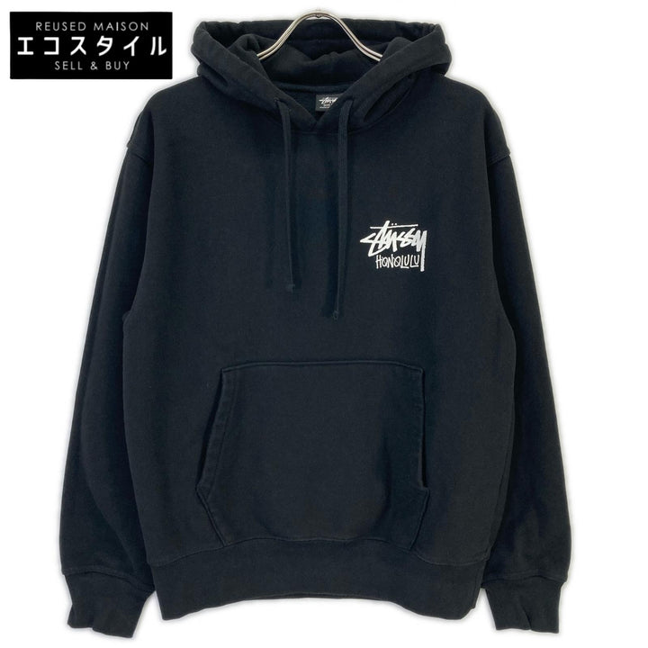 stussy ステューシー Z4000SAS ブラック コットン混 裏起毛 ロゴフーディパーカー トップス