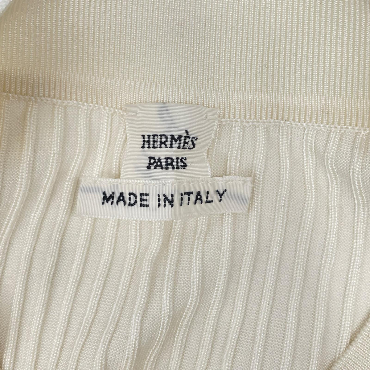 HERMES 2H2654DM 22AW Ivory Silk-Rib Pullover Knit Top