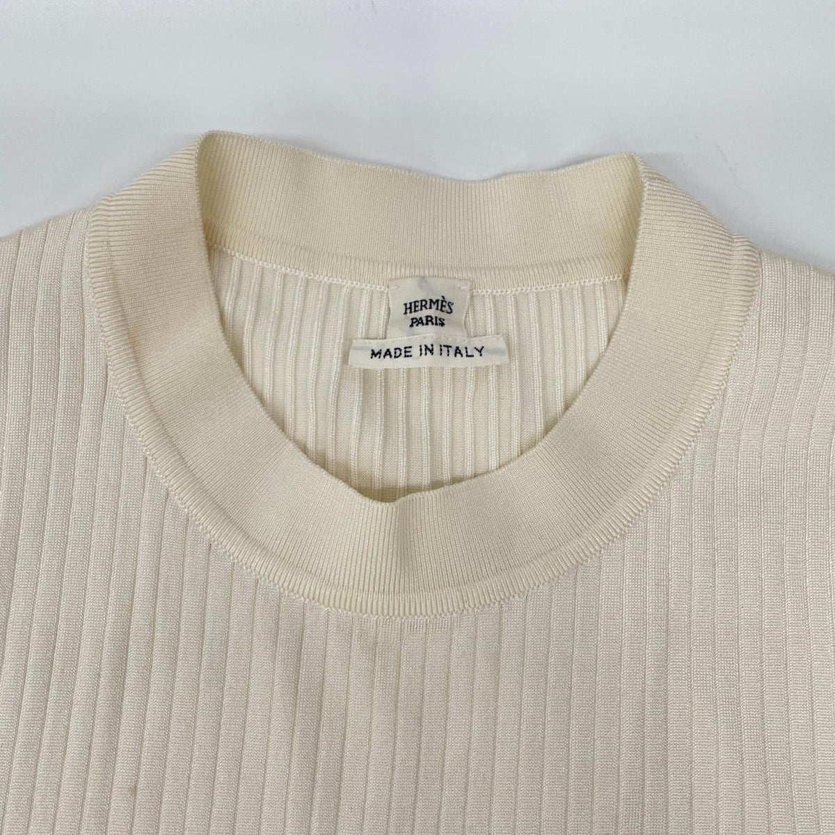 HERMES 2H2654DM 22AW Ivory Silk-Rib Pullover Knit Top