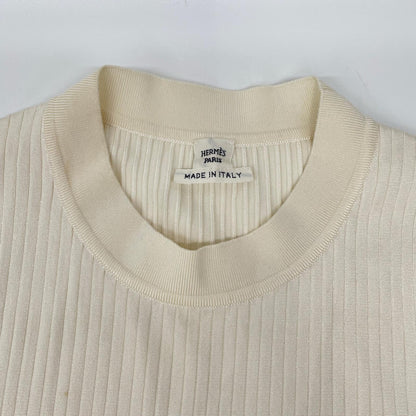HERMES 2H2654DM 22AW Ivory Silk-Rib Pullover Knit Top