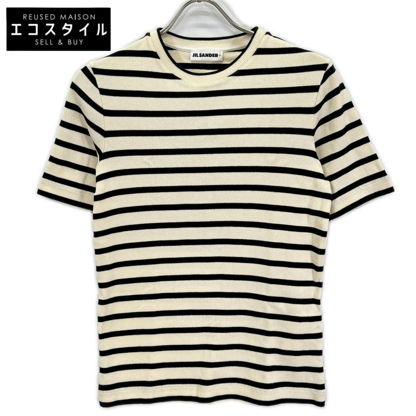 JIL SANDER+ ジルサンダープラス J04GC0111 ベージュ×ブラック ボーダー ニット トップス