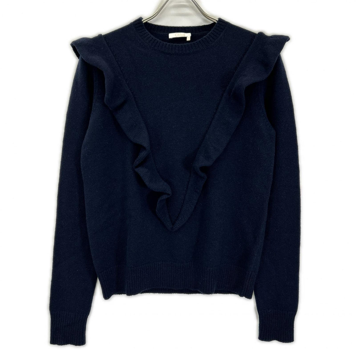 Chloe クロエ ネイビー カシミヤ100 フリルデザイン ニットトップス トップス