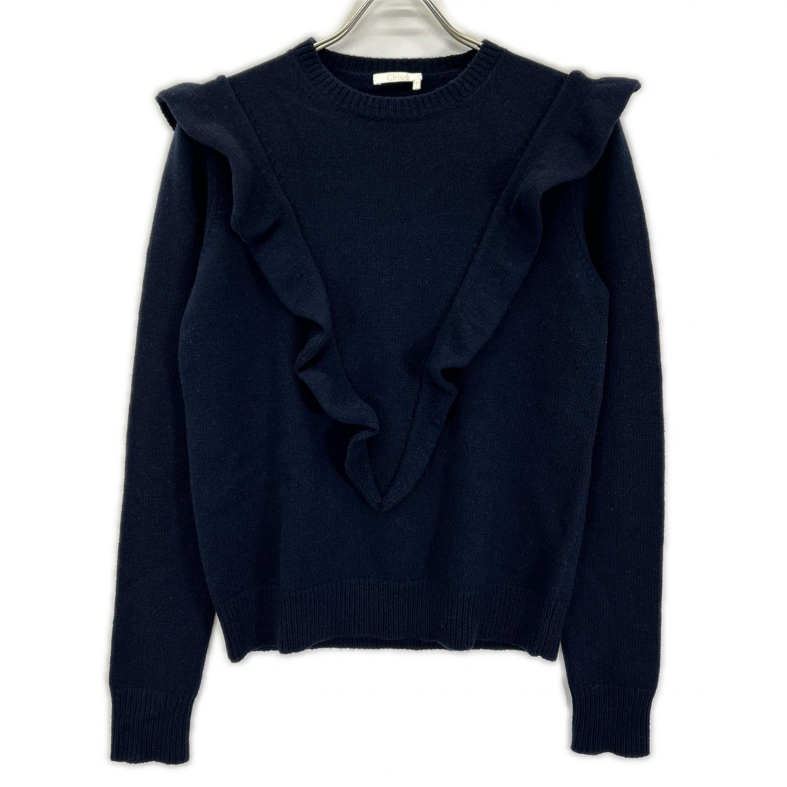 Chloe クロエ ネイビー カシミヤ100 フリルデザイン ニットトップス トップス