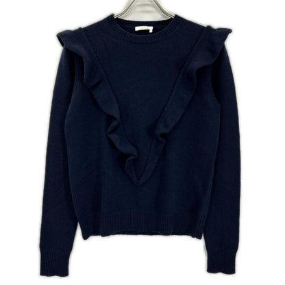 Chloe クロエ ネイビー カシミヤ100 フリルデザイン ニットトップス トップス