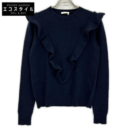 Chloe クロエ ネイビー カシミヤ100 フリルデザイン ニットトップス トップス
