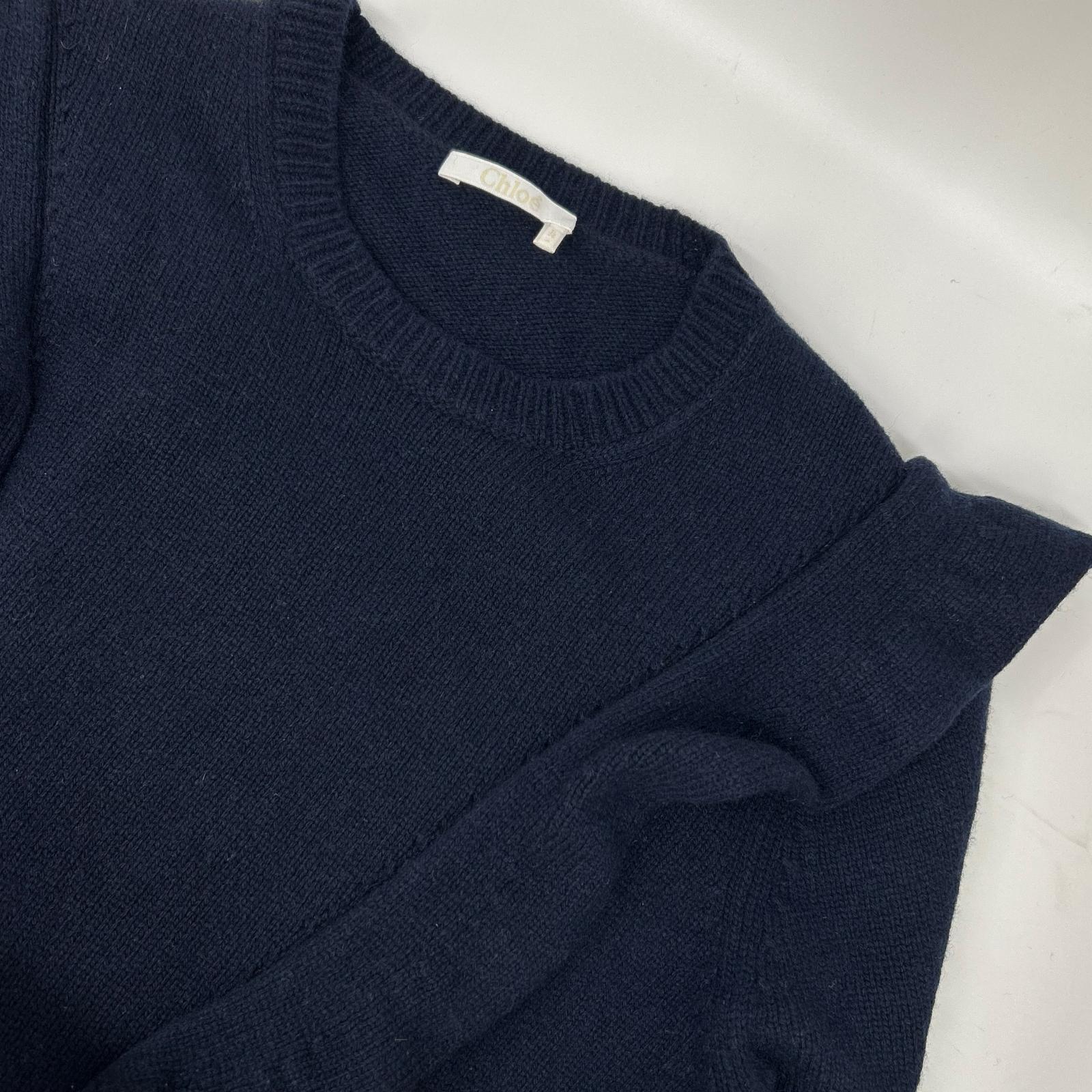 Chloe クロエ ネイビー カシミヤ100 フリルデザイン ニットトップス トップス