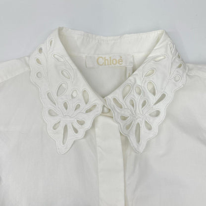 Chloe クロエ ホワイト コットン 比翼ボタン レースブラウス トップス