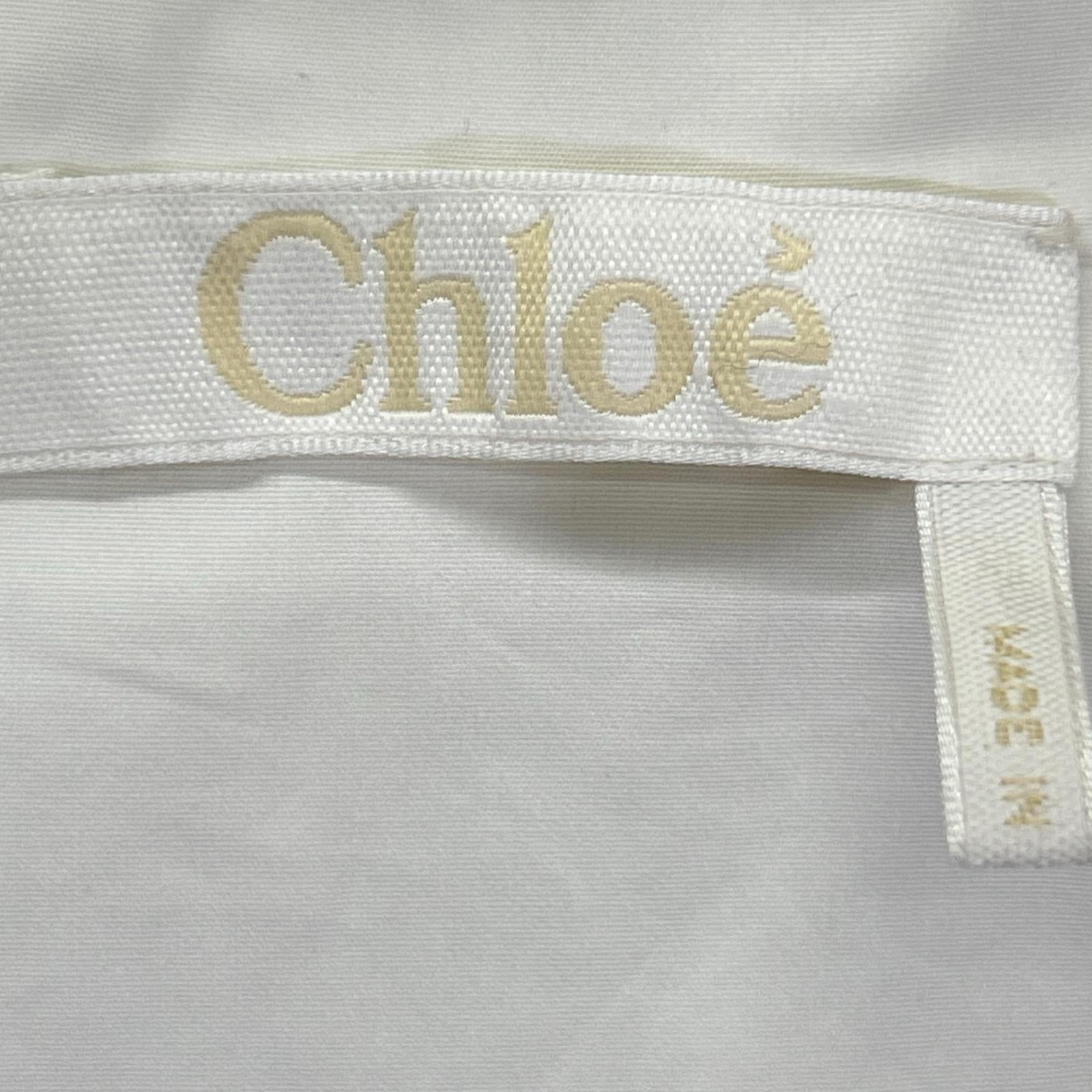 Chloe クロエ ホワイト コットン 比翼ボタン レースブラウス トップス