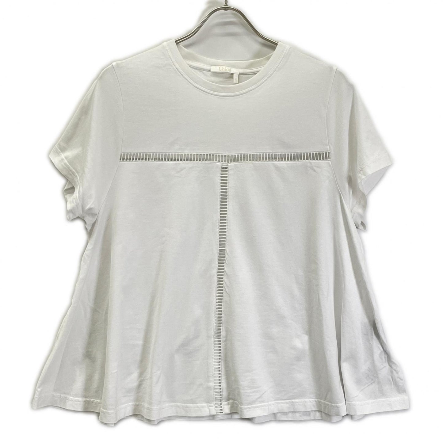 Chloe クロエ 24SS ホワイト コットン ハシゴレース Tシャツ トップス