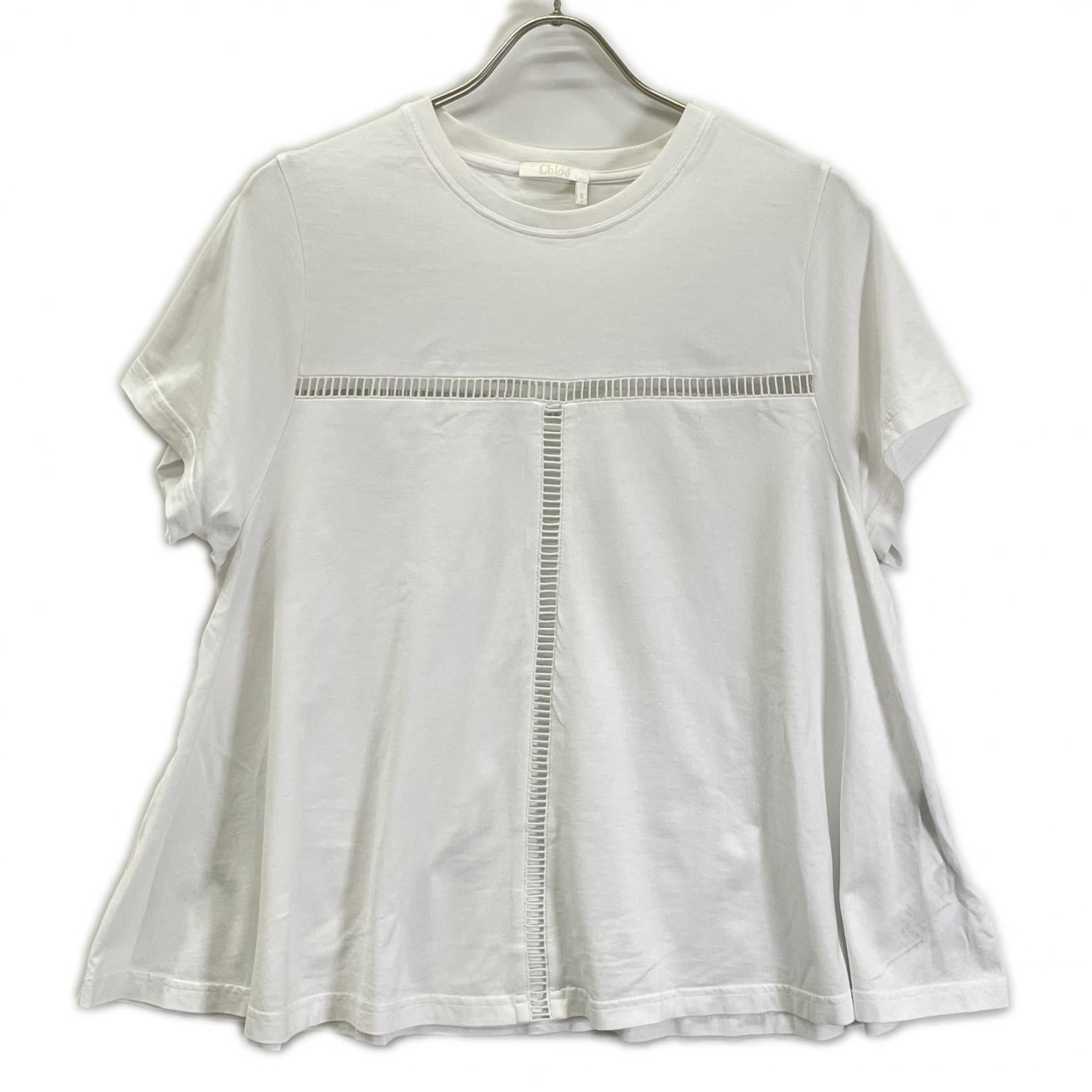 Chloe クロエ 24SS ホワイト コットン ハシゴレース Tシャツ トップス