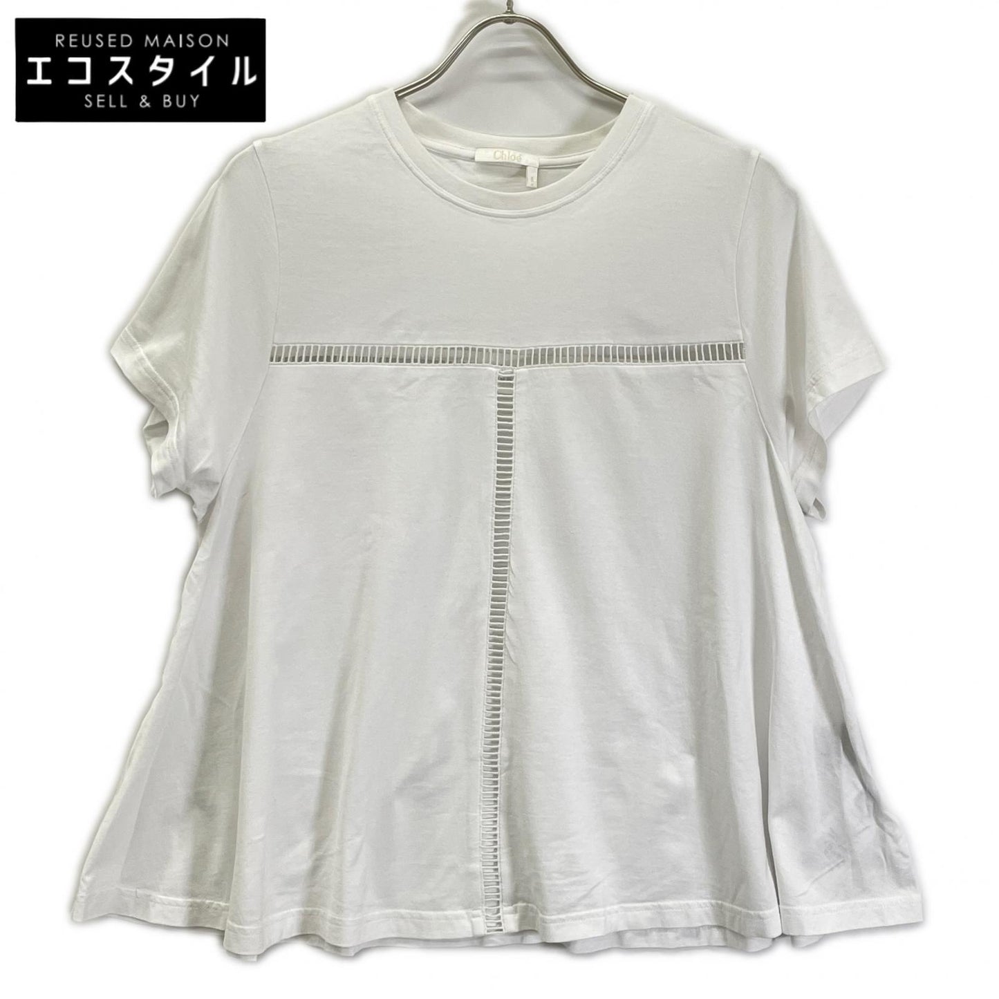 Chloe クロエ 24SS ホワイト コットン ハシゴレース Tシャツ トップス