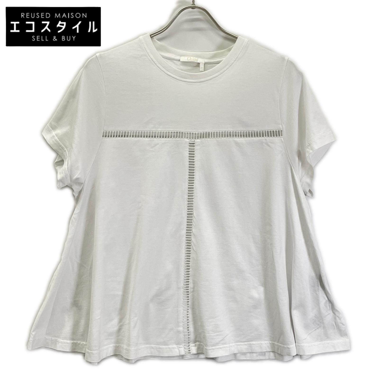 Chloe クロエ 24SS ホワイト コットン ハシゴレース Tシャツ トップス