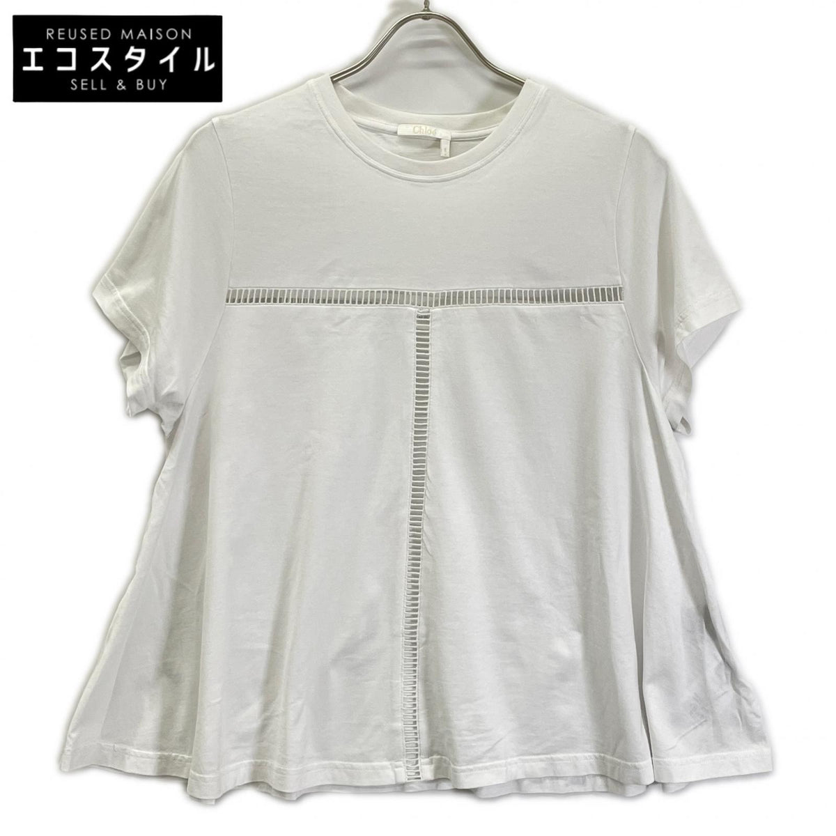 Chloe クロエ 24SS ホワイト コットン ハシゴレース Tシャツ トップス