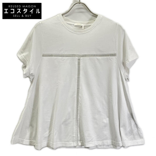 Chloe クロエ 24SS ホワイト コットン ハシゴレース Tシャツ トップス