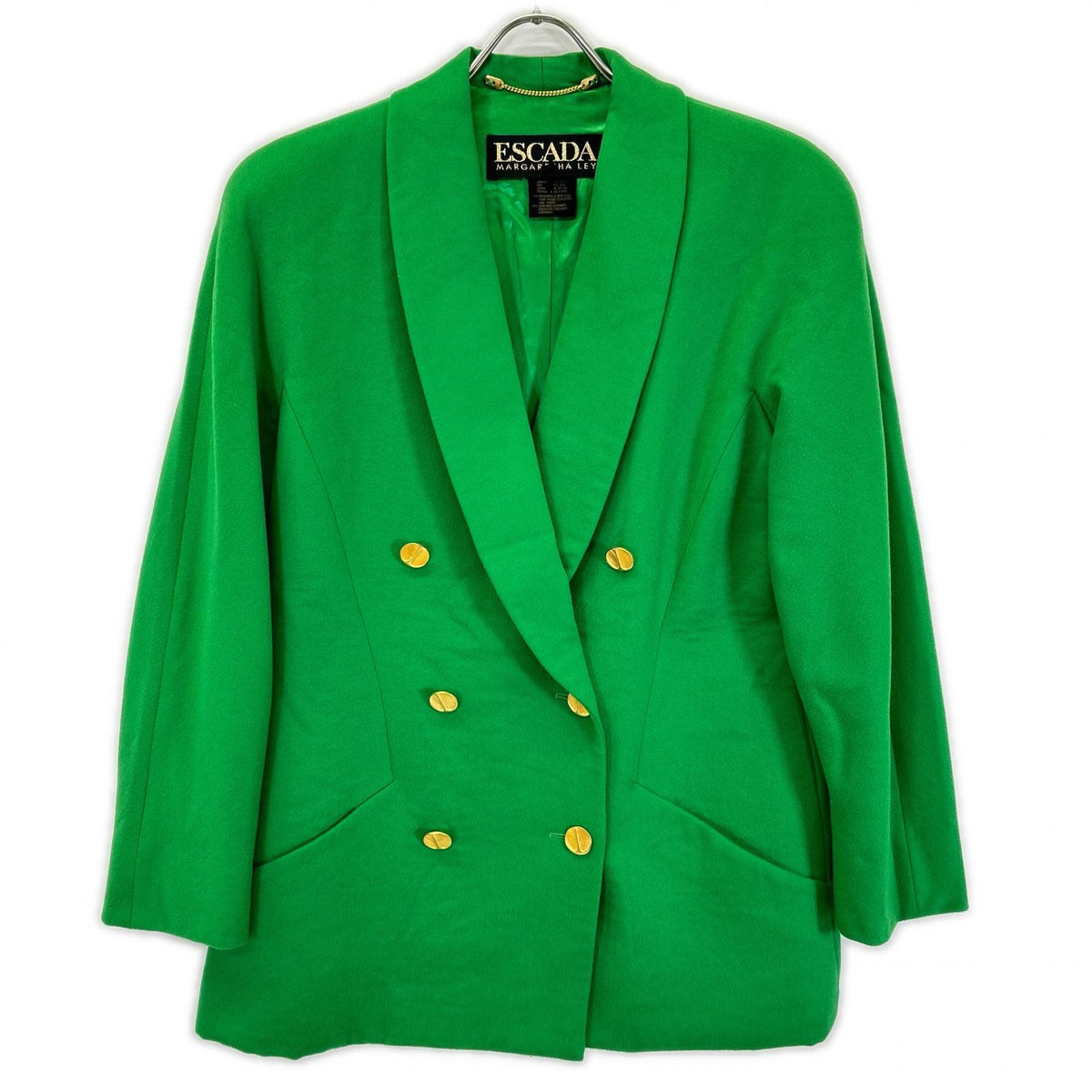 ESCADA エスカーダ 90s グリーン ウールカシミヤ 金ボタン ダブルテーラードジャケット ジャケット