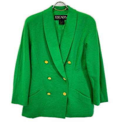 ESCADA エスカーダ 90s グリーン ウールカシミヤ 金ボタン ダブルテーラードジャケット ジャケット