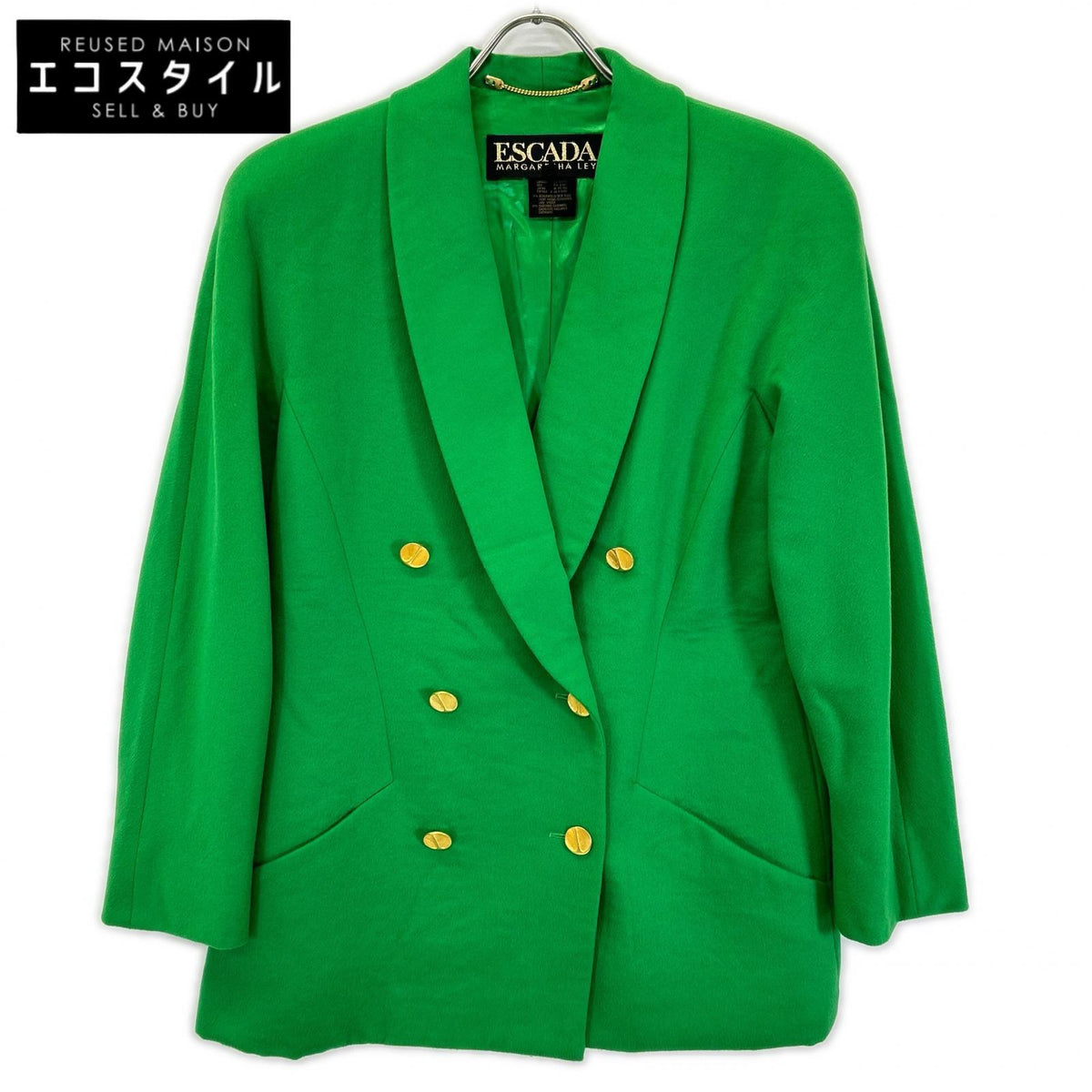 ESCADA エスカーダ 90s グリーン ウールカシミヤ 金ボタン ダブルテーラードジャケット ジャケット