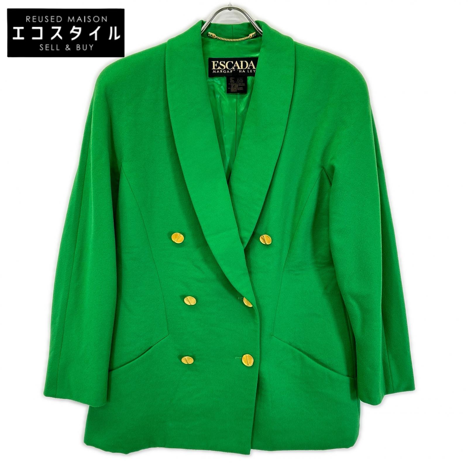 ESCADA エスカーダ 90s グリーン ウールカシミヤ 金ボタン ダブルテーラードジャケット ジャケット