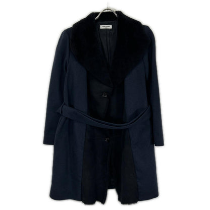 mila schon ミラショーン 500-61151 ネイビー カシミヤウール レザー切り替え トレンチコート コート