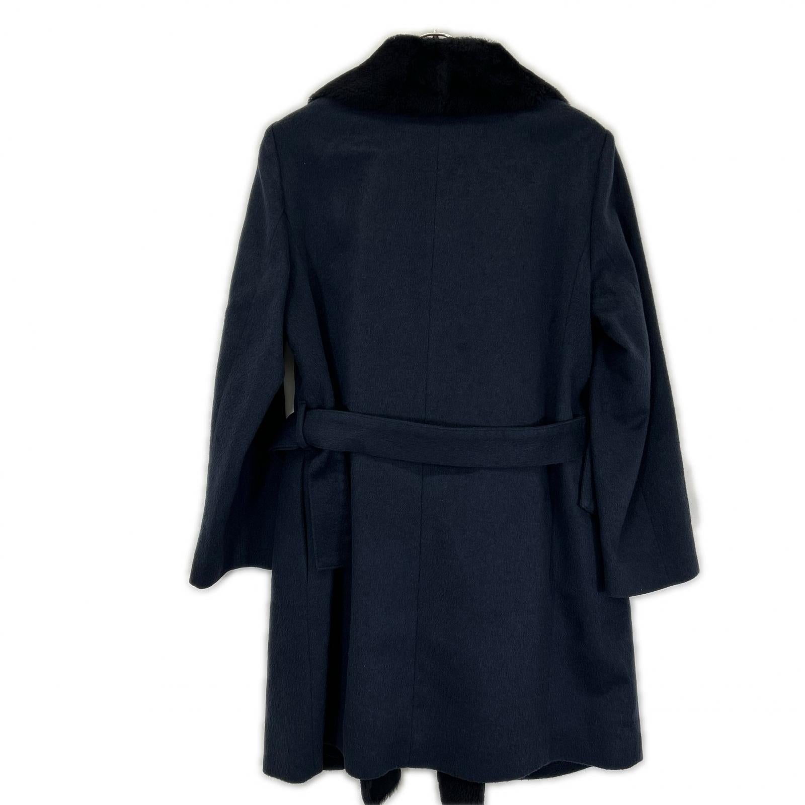 mila schon ミラショーン 500-61151 ネイビー カシミヤウール レザー切り替え トレンチコート コート