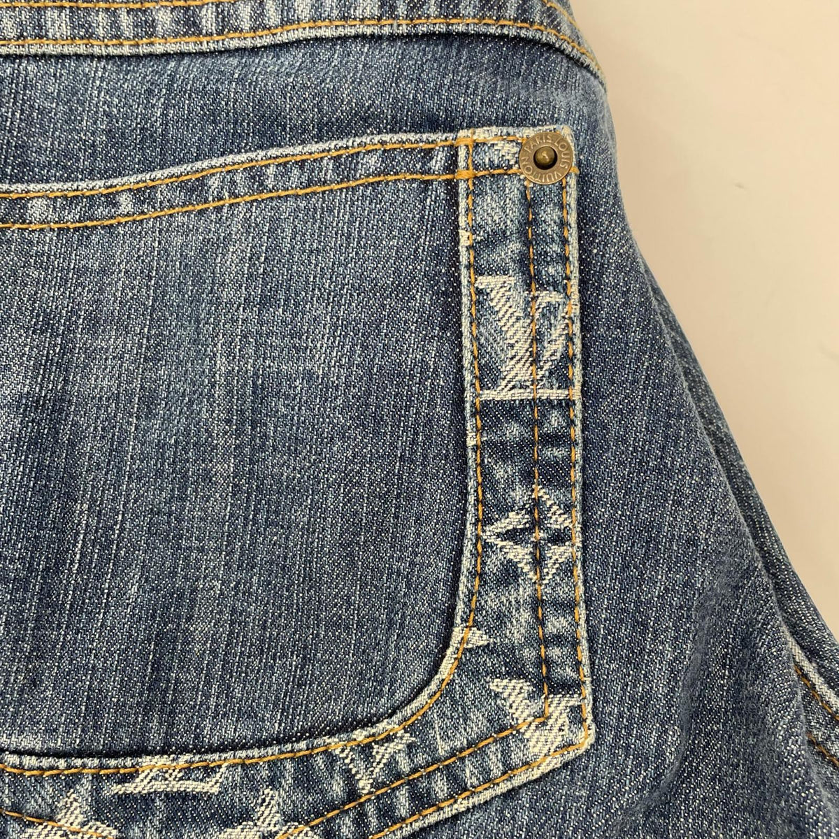 LOUIS VUITTON Louis Vuitton 2007 Monogram design leather-patch denim pants bottoms