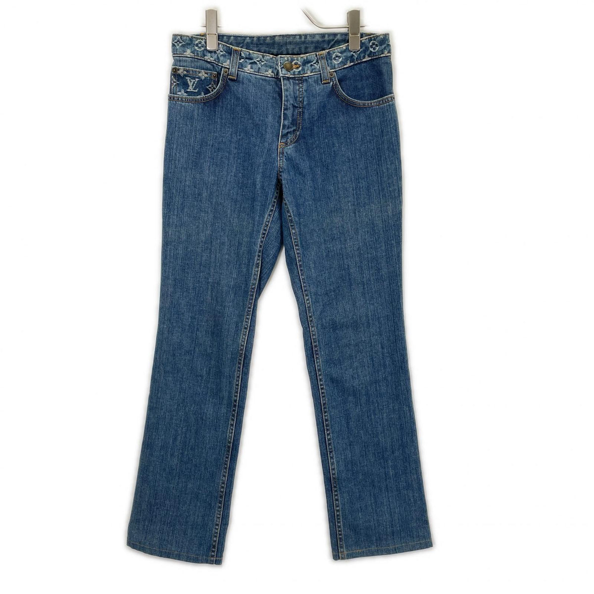 LOUIS VUITTON Louis Vuitton 2007 Monogram design leather-patch denim pants bottoms