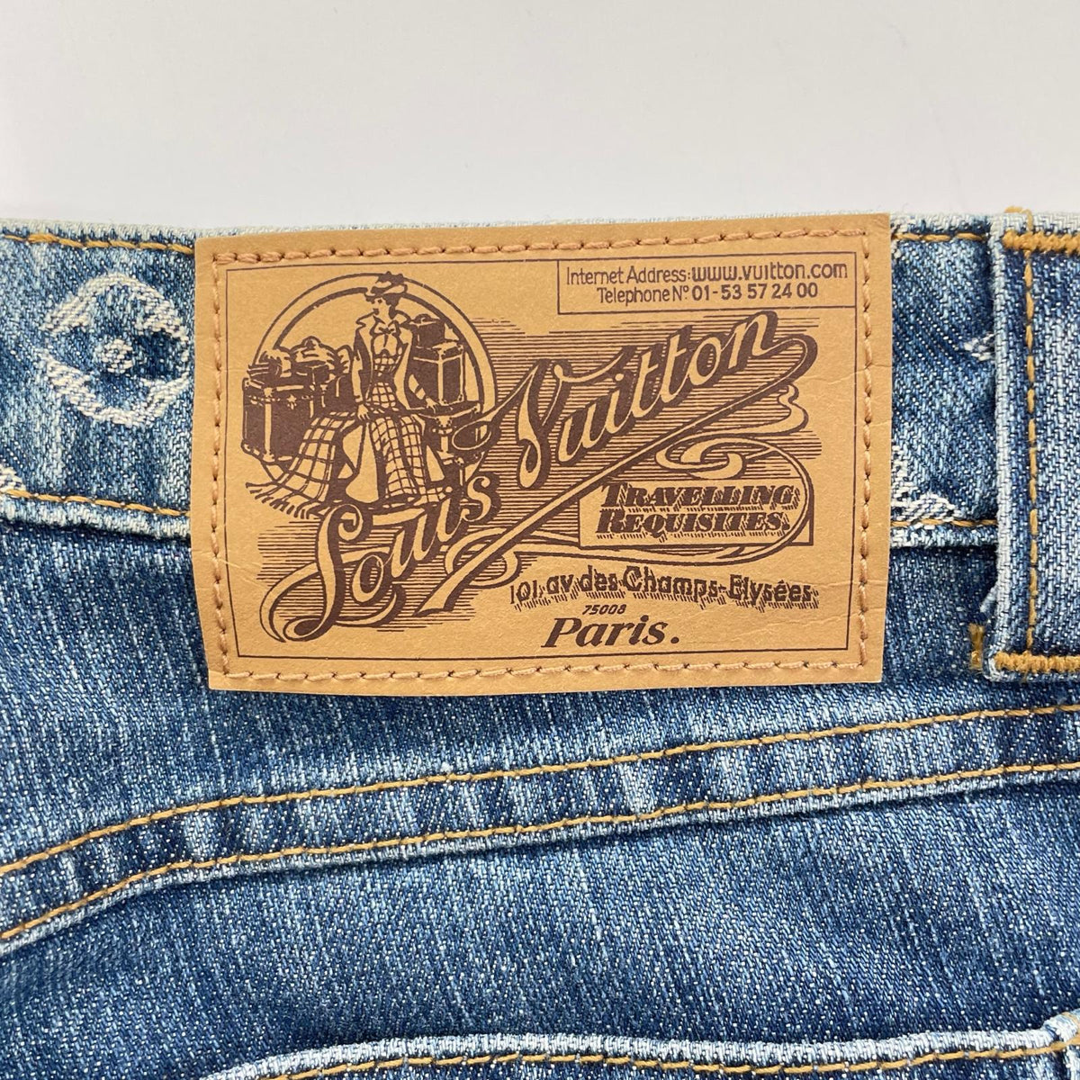LOUIS VUITTON Louis Vuitton 2007 Monogram design leather-patch denim pants bottoms