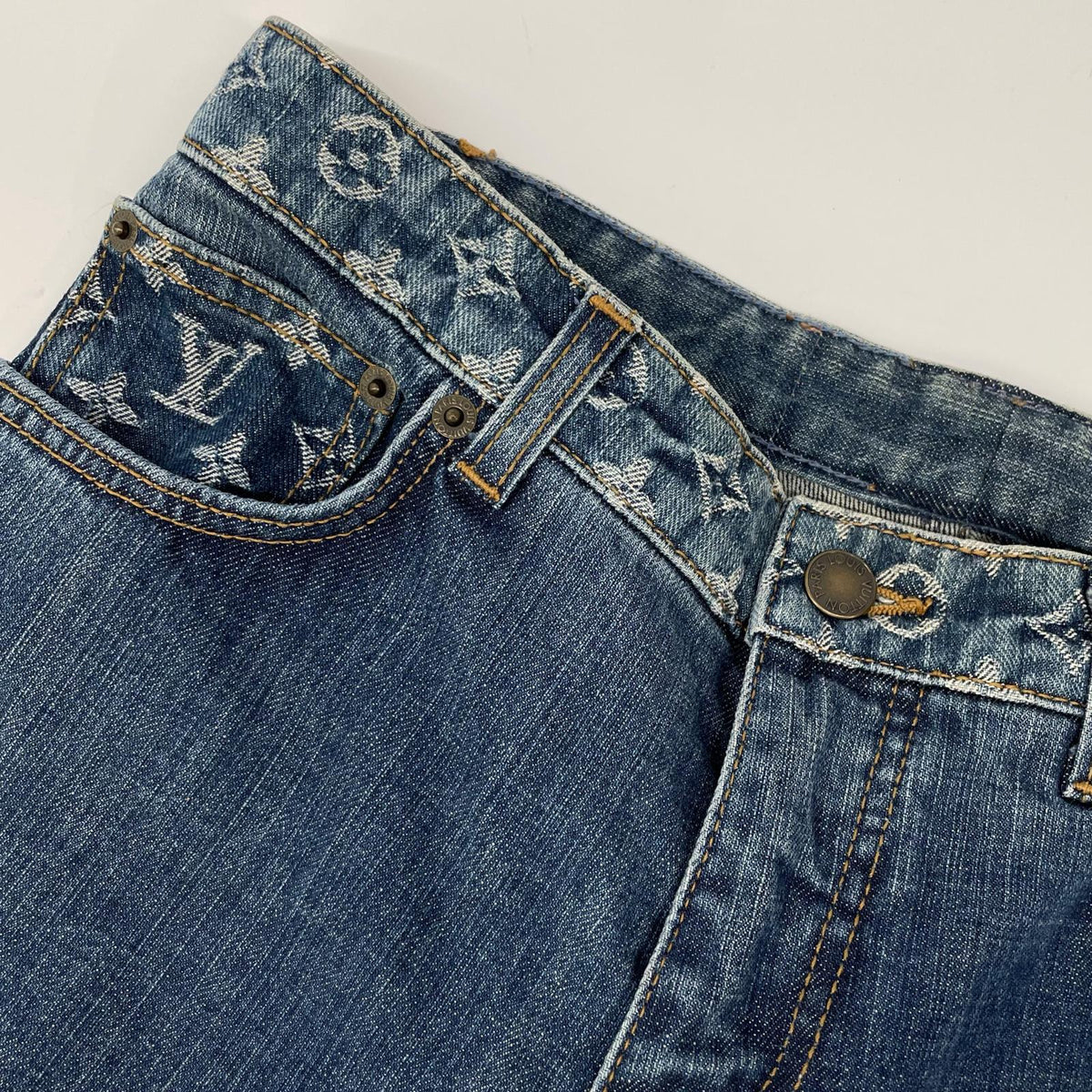 LOUIS VUITTON Louis Vuitton 2007 Monogram design leather-patch denim pants bottoms