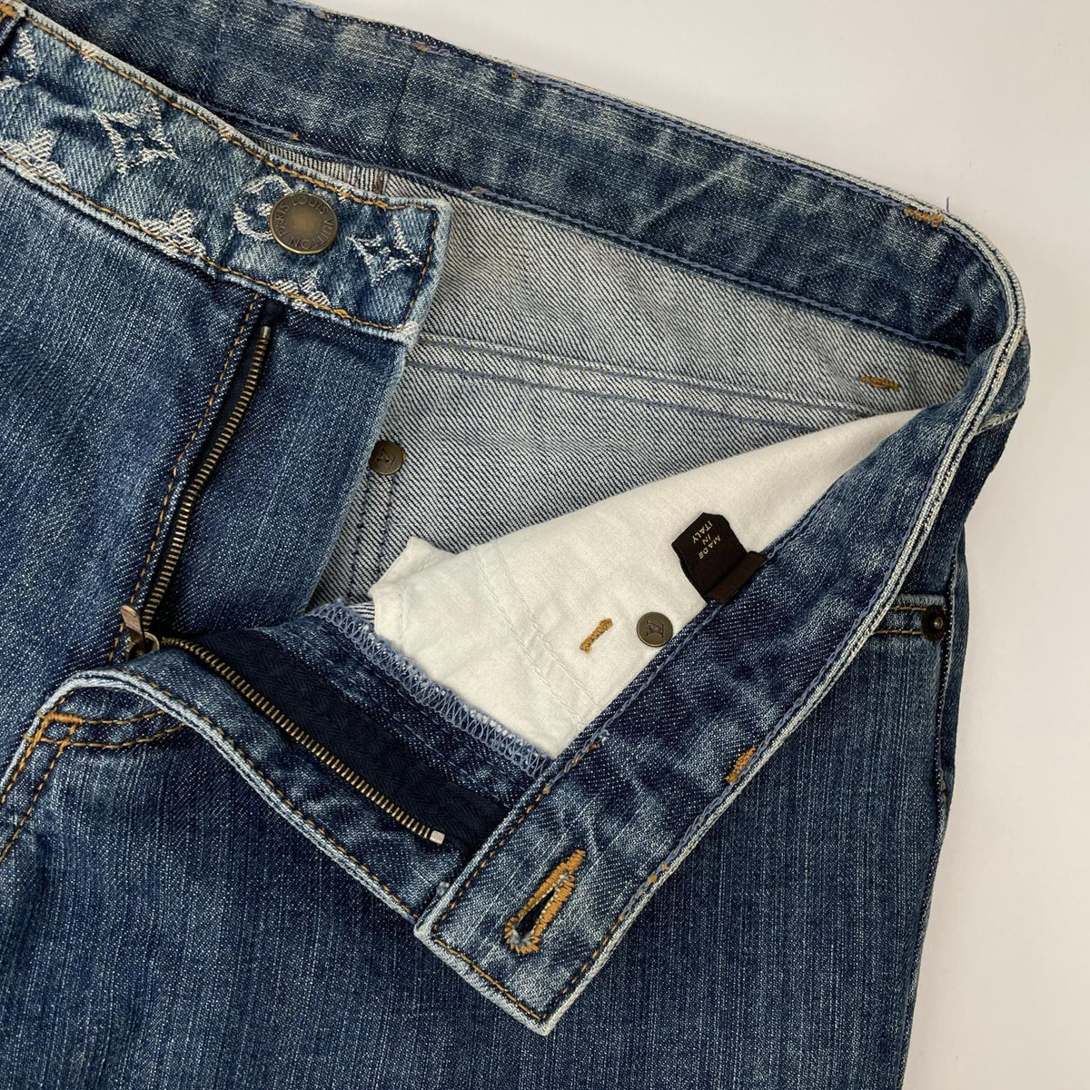 LOUIS VUITTON Louis Vuitton 2007 Monogram design leather-patch denim pants bottoms