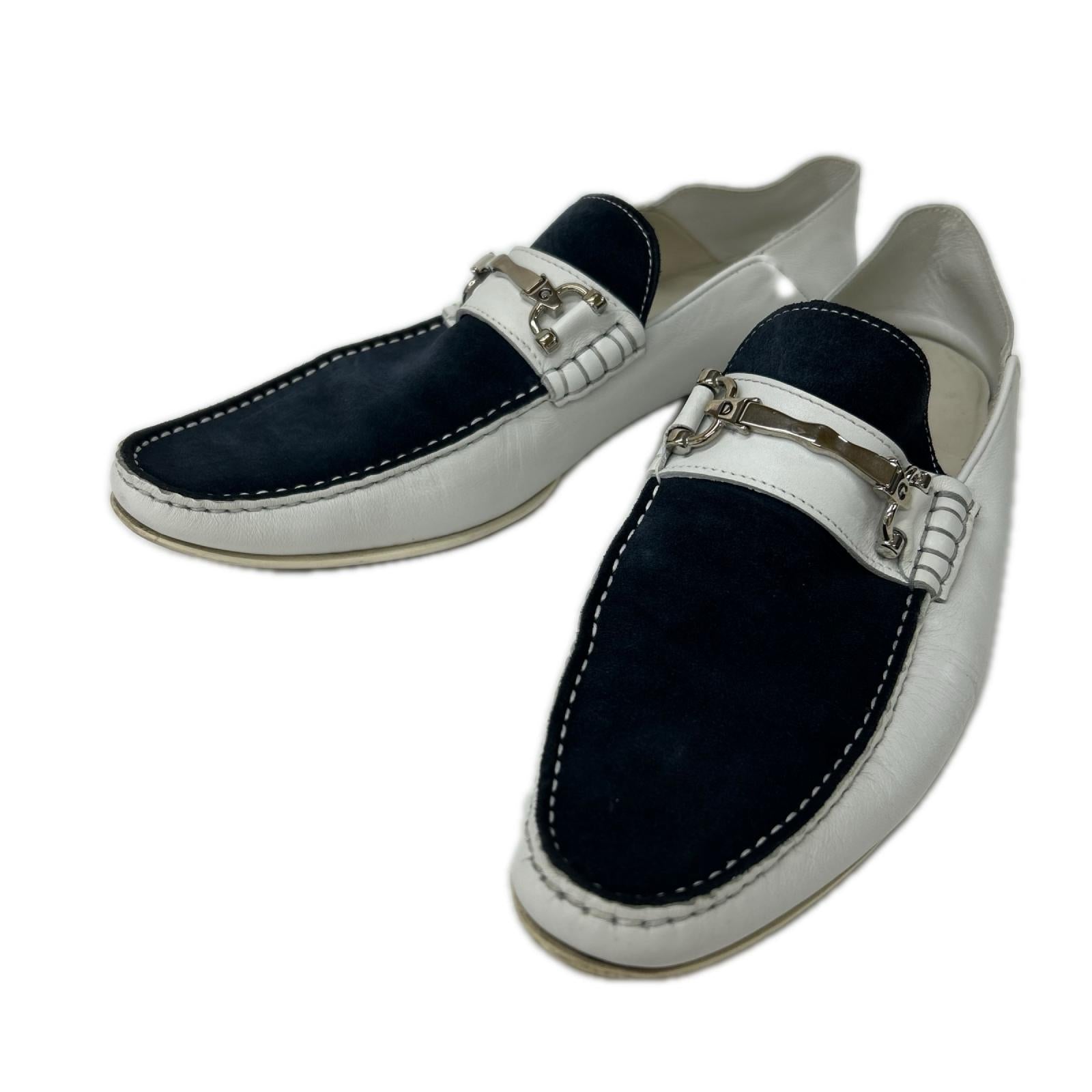 DOLCE&GABBANA ドルチェアンドガッバーナ CA2193 ホワイト×ネイビー レザー ビットローファー シューズ
